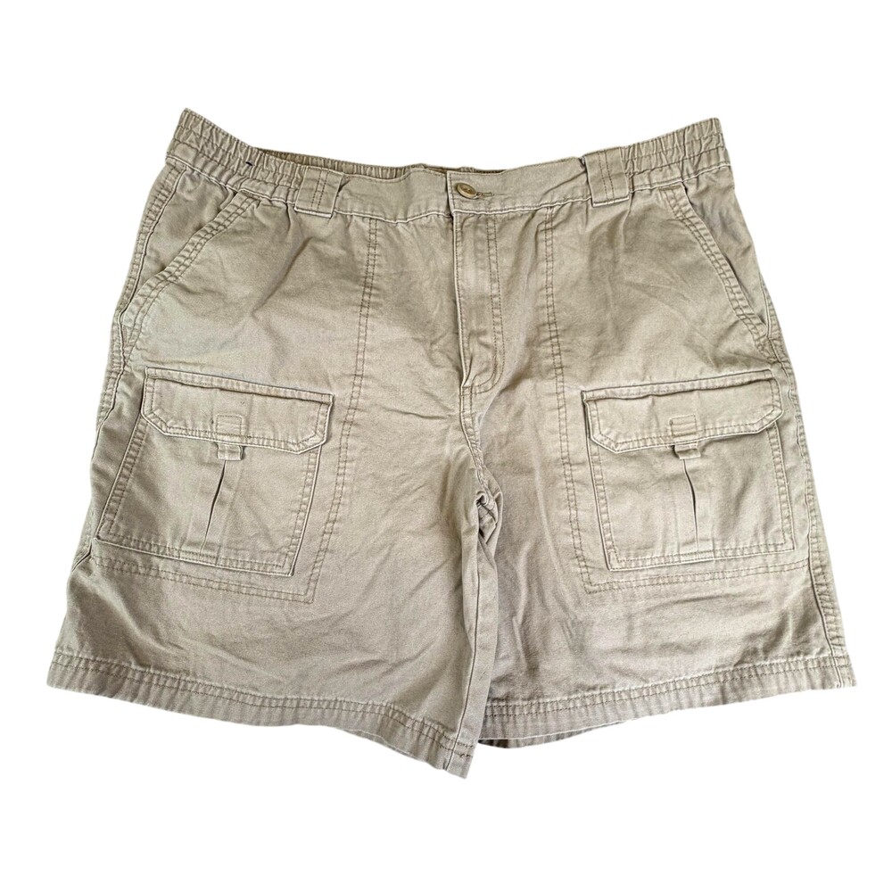 Basic Editions Cargo Shorts Mens Large Beige Canvas Cotton 8 Inseam Casual